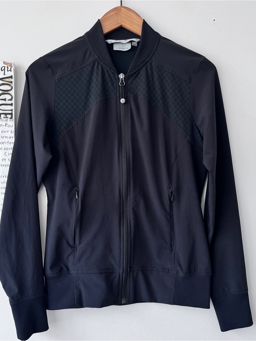 Women’s Athleta Black Bomber-Style Activewear Zip Jacket Size S